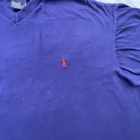 Polo Ralph Lauren Shirt Mens LARGE Purple V-Neck RED Pony Logo T-Shirt Casual - Picture 3 of 13